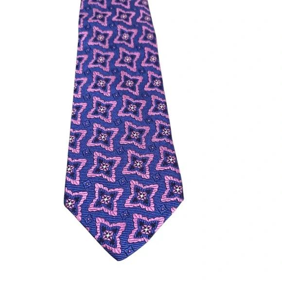 HOLLAND‎ & SHERRY Silk Geometric Pattern Necktie Blue Pink Luxury Formal Men's